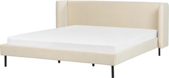 Beliani Cama Con Somier De Terciopelo Beige Claro 180 X 200 Cm Cabecero Patas Negras Arette