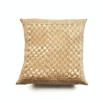 Studio Variously Oasis Charcoal Hand Crafted Wax Block Print Mulberry Silk Pillow - Cover + Insert in Gold/charcoal at Nordstrom