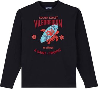 Vilebrequin Tops, Heren, Blauw, S, Katoen, Lange mouwen Turtles Surf T-shirt gemaakt van katoen voor heren