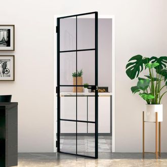 Berkfield Home Interior Door Black 83x201.5 cm Tempered Glass&Aluminium