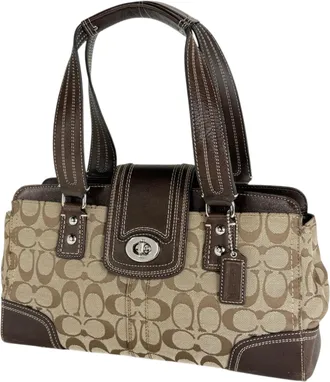 Coach Signature Beige Canvas Leather Tote Bag (Pre-Owned)