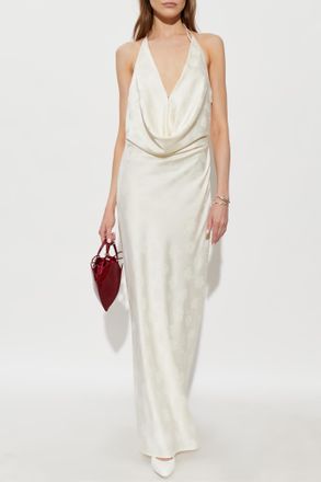 Rotate Satin Dress With Floral Motif, Womens, Cream