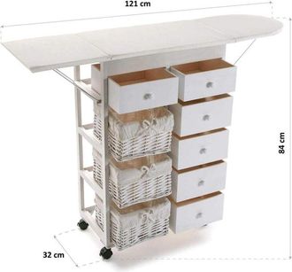 Bigbuy Mobile cassettiera 6 cassetti 3 ceste porta bucato panni asse da stiro bianco porta oggetti per stirare facile salvaspazio
