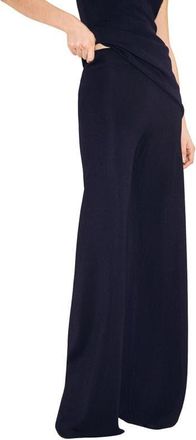 Mango Knit Pull-On Wide Leg Pants in Navy at Nordstrom, Size Small