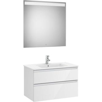 Roca Roca - Pack Mueble Base Blanco De 2 Cajones + Lavabo + Espejo Led The Gap Posici&oacute;n Del Lavabo: Izquierda