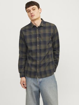 Jack & Jones Langarmhemd JACK & JONES JJJOSHUA FALL BUFFALO SHIRT LS, Herren, Gr. M, N-Gr, gr&uuml;n (forest night), Web, Obermaterial: 60% Baumwolle, 40% Polyester, ka