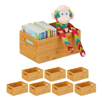 Relaxdays 8 Cajas De Almacenaje, Bamb&uacute;, Estable, Abierta, Almacenamiento, Organizador Sin Tapa, Ba&ntilde;o, Cocina, 14x30x20 Cm, Natural
