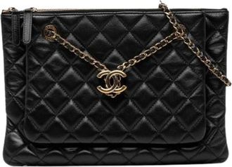 Chanel Pre-owned Quilted Lambskin Crossbody Bag - Dames - Vintage Schoudertas - Zwart - ONE Size - Leer - Vintage