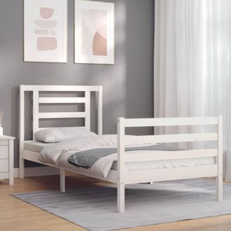 Berkfield Home Beautiful Bed Frame with Headboard White Single Solid Wood