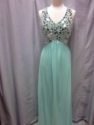Nox Anabel Womens Mirror Beaded Chiffon Backless Gown In Mint Green