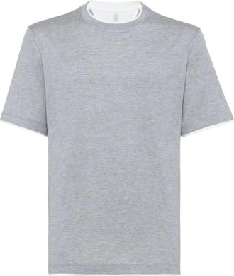 Brunello Cucinelli Camiseta de seda y algod&oacute;n con efecto superpuesto - Tops - Hombre - Gris - XL