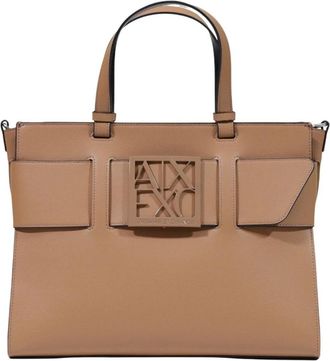 A|X Armani Exchange Borsa a tracolla con doppi manici e fibbia con logo - - Bags - Donna - Marrone - ONE SIZE
