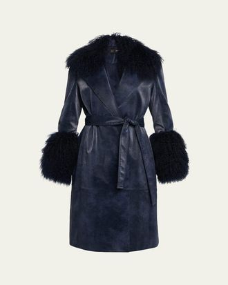 Kobi Halperin Viv Crinkled Shearling-Trim Coat