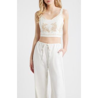 Ciebon Lyra Embroidered Cotton Crop Top in Off White at Nordstrom, Size X-Small
