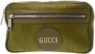 Gucci Beige Brown Green Nylon Leather Sling Bag (Pre-Owned)