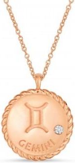 Allurez Gemini Zodiac Diamond Medallion Disk Pendant Necklace 14k Rose Gold