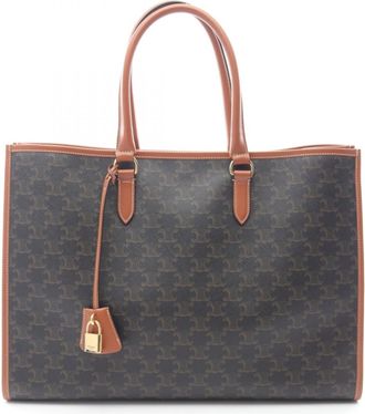 Celine Black Brown Coated Canvas Leather Handbag Tote Bag (Pre-Owned)