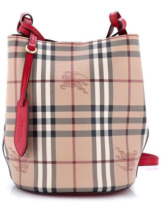 Burberry Red Coated Canvas Lorne Bucket Bag Haymarket Small (Authentic Pre- Loved)