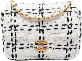 Chanel Pre-owned Woven Tweed Crossbody Bag - Dames - Vintage Schoudertas - Wit - ONE Size - Tweed - Vintage