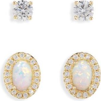 Argento Vivo Opal & CZ Stud Earrings Set in Gold at Nordstrom Rack