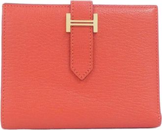 Herm&egrave;s Red Color Chevre Leather Wallet (Bi-Fold) (Pre-Owned)