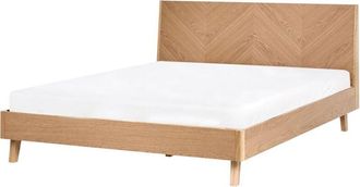 Beliani Letto con rete in legno impiallacciato rovere 160 x 200 cm rovere chiaro Wizernes