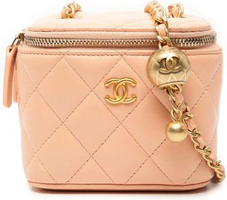 Chanel 2021 Mini Quilted Lambskin Pearl Crush Vanity Case With Chain crossbodytas - Roze