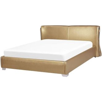 Beliani Cama Tapizada En Piel Dorada Con Somier 140 X 200 Cm Dise&ntilde;o Moderno Paris