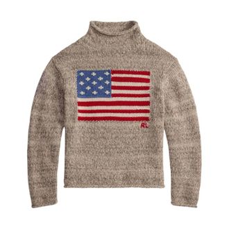 Ralph Lauren Turtlenecks, female, Beige, Size: XS American Flag Turtleneck Sweater