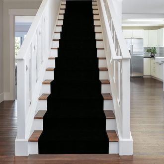 Runrug Stair Runner Carpet for Staircases - Soft & Comfy, 9mm - Plain in Black | Size: 60 cm x 450 cm