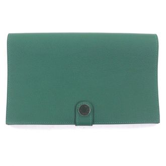 Herm&egrave;s Vert Fonce Evercalf Leather Long Bill Wallet (Bi-Fold) (Pre-Owned)