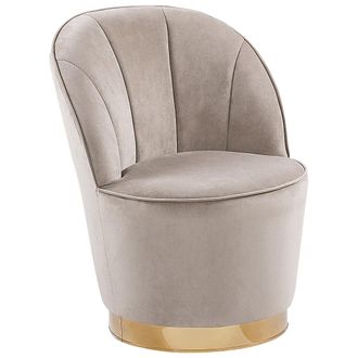 Beliani Sill&oacute;n Tapizado En Terciopelo Base De Metal Redonda Decorativa Silla Glam Beige Claro Alby