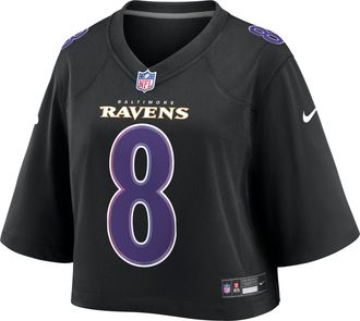 Nike Lamar Jackson Baltimore Ravens Nike Womens NFL Cropped Tundra Game Jersey in Black | WCJF00A8GF-VG1