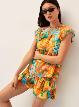 Icone Womens Crinkled texture smocked waist short