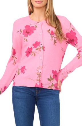 CeCe by Cynthia Steffe Blossom Print Crewneck Cardigan in Gin Fizz at Nordstrom, Size X-Large