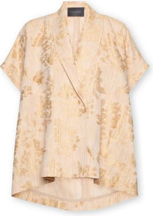 Elena Miro Gelamineerde jacquard caban - Dames - Blouses - Beige - L/Xl - Katoen - Overhemden