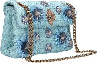 Kurt Geiger Raffia Mini Kensington - Dames - Schoudertassen - Blauw - ONE Size - Tassen
