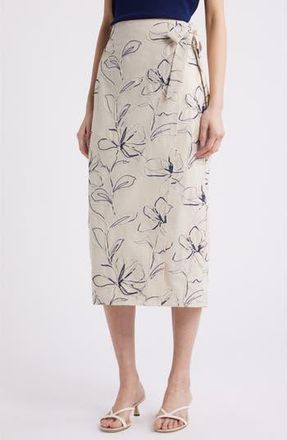 Anne Klein Embroidered Faux Wrap Midi Skirt in Natural Grain Mlt at Nordstrom Rack, Size Xx-Small