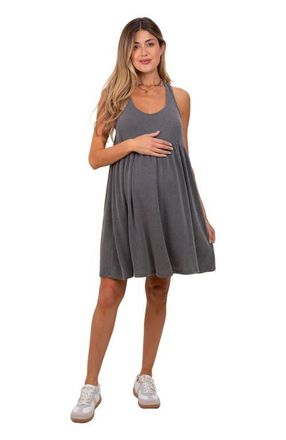Pinkblush Ribbed Sleeveless Open Back Midi Dress in Charcoal Grey at Nordstrom, Size Medium