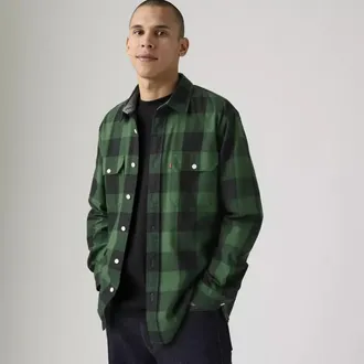 Levi's Classic Worker Overshirt Mens Green Plaid Classic Button Up JAX1452