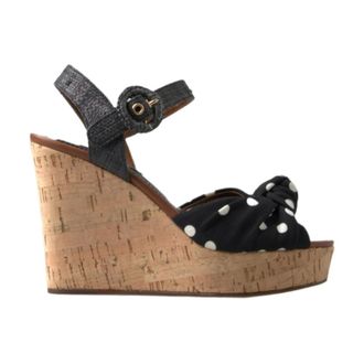 Dolce & Gabbana Wedges, female, Black, Size: 8 1/2 US Polka Dot Wedge Sandals Cork Platform