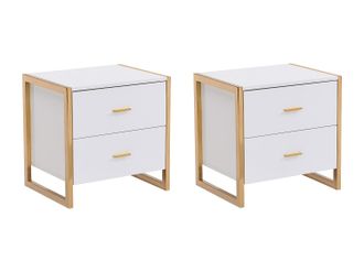 Vente-Unique Conjunto de 2 mesitas de noche con 2 cajones - MDF - blanco lacado y dorado - OMBRELIA de Pascal Morabito