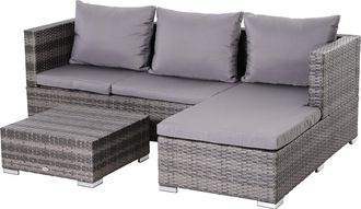 OUTSUNNY Rattan Garden Sofa Set Storage Table Wicker Patio Lounger 4-Seater Grey | TJ Hughes