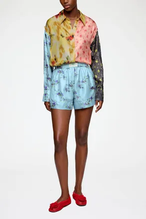 Ganni Iced Aqua Shorts in Printed Silk - Size 32 Organic Wool