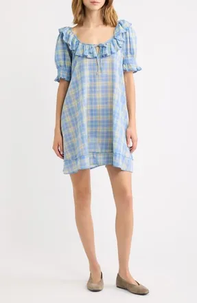 Damson Madder Harlow Organic Cotton Minidress in Blue at Nordstrom, Size 12