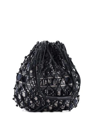 Dior Drawstring Net Tote Diorissimo Canvas and Leather bucket bag - Blu