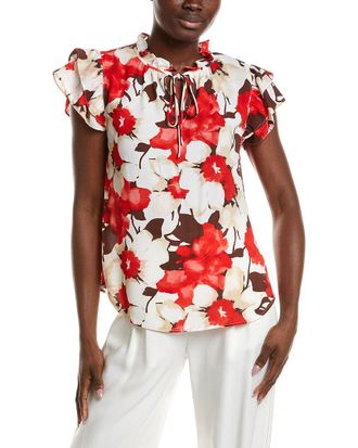 Anne Klein Ruffle Sleeve Tie Blouse