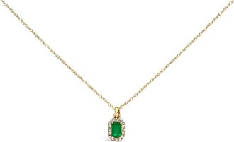House of Brilliance Gold Emerald and Diamond Accent Halo Octagonal Pendant Necklace in Yellow at Nordstrom
