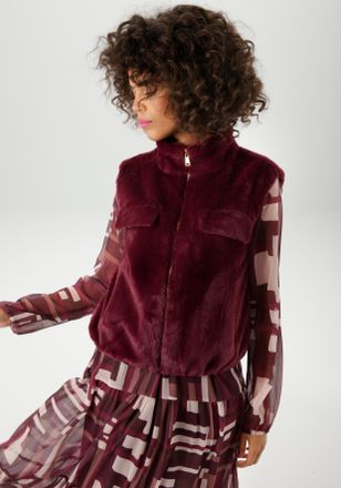 Aniston Pl&uuml;schweste ANISTON CASUAL, Damen, Gr. 42, rot (bordeaux), Web, Obermaterial: 100% Polyester. Futter: 100% Polyester, leicht gl&auml;nzend, unifarben, l&auml;ss