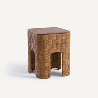 AM.PM Nachtkastje van massief teakhout en gevlochten rotan, Dhalia